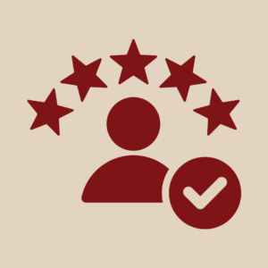 icon showing a persno with five stars surrounding them overhead and a checkmark