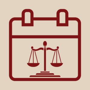 icon showing a calendar with the scales of justice inside