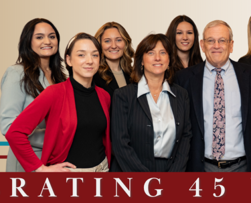 paralegals and attorneys from the Prue Law Group with an icon saying 45 years