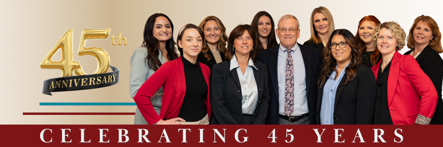 prue-banner-45-years paralegals and attorneys from the Prue Law Group with an icon saying 45 years